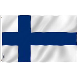 anley fly breeze 3x5 foot finland flag - vivid color and fade proof - canvas header and double stitched - finnish finn national flags polyester with brass grommets 3 x 5 ft