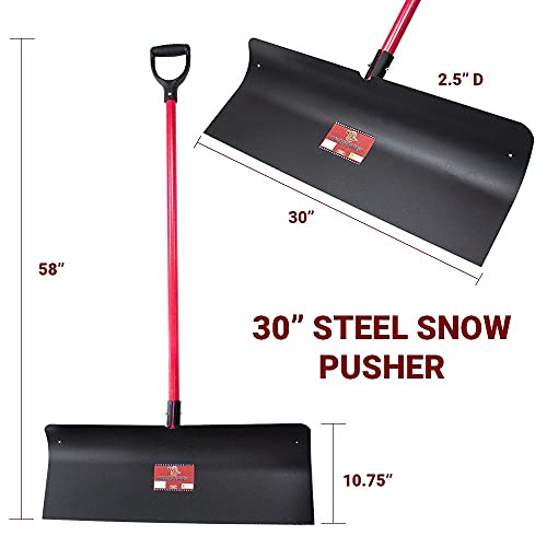 Bully Tools 92819 30" Steel Snow Pusher with Fiberglass D-Grip Handle