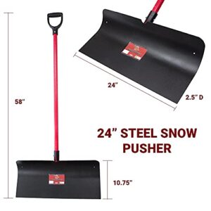 Bully Tools 92817 24" Steel Snow Pusher with Fiberglass D-Grip Handle