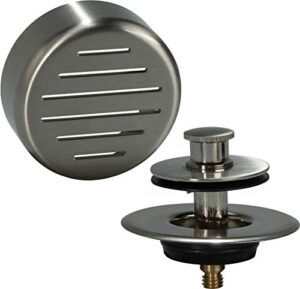 ab&a 60111 tub drain trim kit with push en lift stopper, classic high-capacity overflow plate, and press-in strainer cover, satin nickel