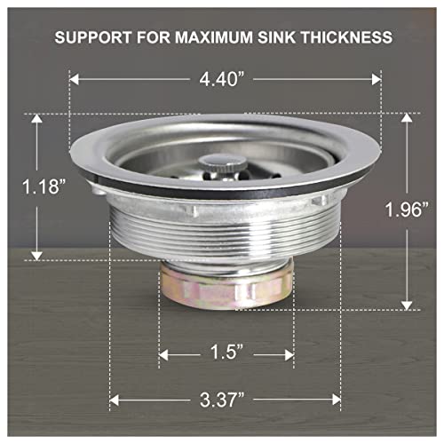 Highcraft 7511 Kitchen Sink (3-1/2'' Inch) Stainless Steel Drain Assembly With Strainer Basket-and Rubber Stopper, 3.5