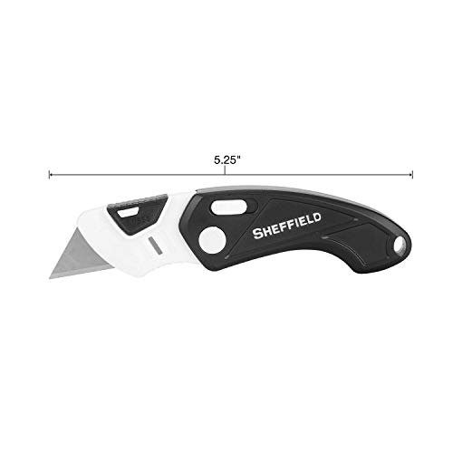 Sheffield 1282 Gadget Folding Lock Back Utility Knife, Compact Box Cutter with Lock Back Release and Quick-Change Mechanism, Heavy Duty Cardboard Cutter