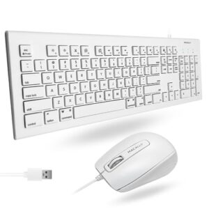 macally 104 key usb wired keyboard and mouse combo with apple shortcut keys for mac, imac, macbook, and windows pc (mkeyecombo), white
