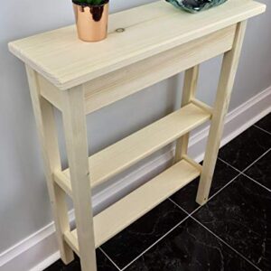 24" Narrow Console Sofa Table - Unfinished Foyer Pine Table With Bottom Storage Shelf