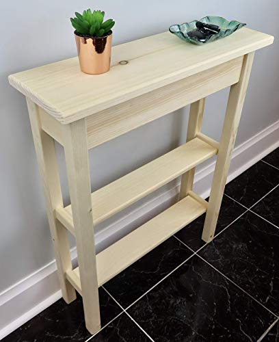 24" Narrow Console Sofa Table - Unfinished Foyer Pine Table With Bottom Storage Shelf