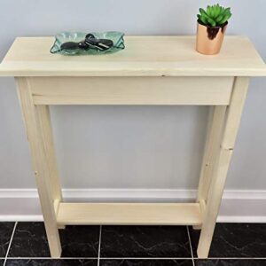 24" Narrow Console Sofa Table - Unfinished Foyer Pine Table With Bottom Storage Shelf