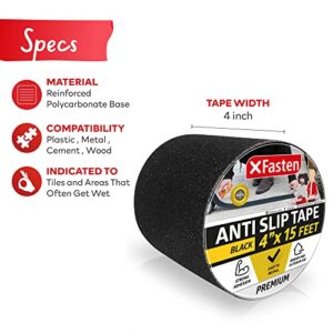 XFasten Anti Slip Grip Tape for Stairs, Black 4-Inches x 15-Foot Stair Grips Non Slip, Anti Skid Tape for Steps Outdoor Waterproof, Stair Tread Tape