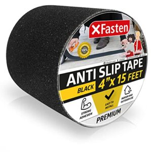 xfasten anti slip grip tape for stairs, black 4-inches x 15-foot stair grips non slip, anti skid tape for steps outdoor waterproof, stair tread tape