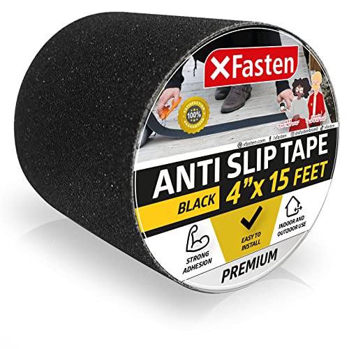 XFasten Anti Slip Grip Tape for Stairs, Black 4-Inches x 15-Foot Stair Grips Non Slip, Anti Skid Tape for Steps Outdoor Waterproof, Stair Tread Tape