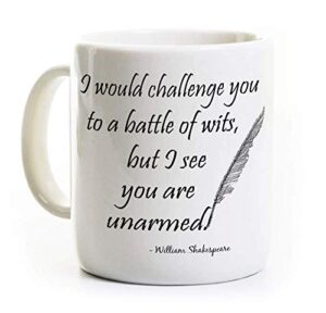 shakespeare quote coffee mug - battle of wits quote - english teacher gift snarky
