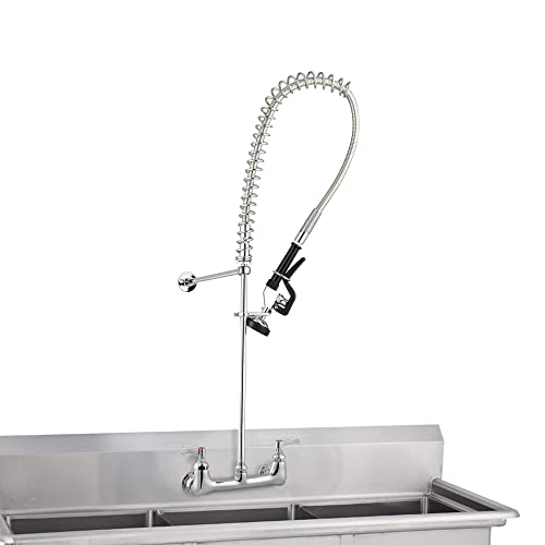 Aquaterior 41" Height Commercial Kitchen Sink Faucet Pre-Rinse Wall-Mount Faucet Double Handle Brass with Pull Down Fit for 2/3 Compartment Sink CUPC NSF ANSI CEC