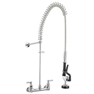 aquaterior 41" height commercial kitchen sink faucet pre-rinse wall-mount faucet double handle brass with pull down fit for 2/3 compartment sink cupc nsf ansi cec