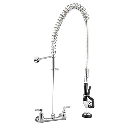 Aquaterior 41" Height Commercial Kitchen Sink Faucet Pre-Rinse Wall-Mount Faucet Double Handle Brass with Pull Down Fit for 2/3 Compartment Sink CUPC NSF ANSI CEC