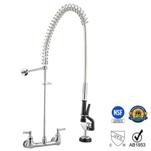 Aquaterior 41" Height Commercial Kitchen Sink Faucet Pre-Rinse Wall-Mount Faucet Double Handle Brass with Pull Down Fit for 2/3 Compartment Sink CUPC NSF ANSI CEC