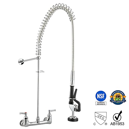 Aquaterior 41" Height Commercial Kitchen Sink Faucet Pre-Rinse Wall-Mount Faucet Double Handle Brass with Pull Down Fit for 2/3 Compartment Sink CUPC NSF ANSI CEC