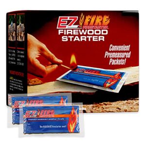 ez fire firestarter for fireplace, campfire, or grills. safe, all purpose, effective, waterproof, windproof fire starter gel packets for indoor or outdoor use. 50 pack