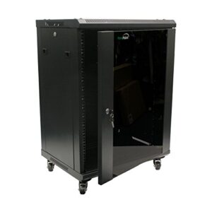 navepoint 15u server cabinet wall mount rack enclosure with caster wheels, includes 2 fans, locking glass door, removable side panels – 15u network cabinet 17.7” deep, 19”server rack for it equipment
