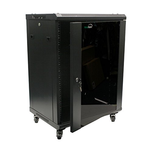 NavePoint 15U Server Cabinet Wall Mount Rack Enclosure with Caster Wheels, Includes 2 Fans, Locking Glass Door, Removable Side Panels – 15U Network Cabinet 17.7” Deep, 19”Server Rack for IT Equipment