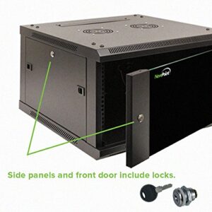 NavePoint 15U Server Cabinet Wall Mount Rack Enclosure with Caster Wheels, Includes 2 Fans, Locking Glass Door, Removable Side Panels – 15U Network Cabinet 17.7” Deep, 19”Server Rack for IT Equipment