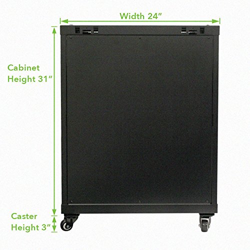 NavePoint 15U Server Cabinet Wall Mount Rack Enclosure with Caster Wheels, Includes 2 Fans, Locking Glass Door, Removable Side Panels – 15U Network Cabinet 17.7” Deep, 19”Server Rack for IT Equipment