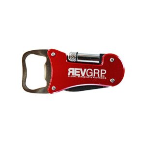 revgrp red multi use pocket size bottle opener + flashlight + knife