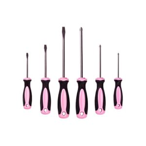 pink power magnetic screwdriver set - 6 piece phillips head and flat head hand pink tool set for women & ladies - insulated screwdriver kit with magnetic tip - screw drivers set