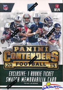 2015 panini contenders nfl football factory sealed retail box with exclusive rookie ticket swatch memorabilia card! look for rookies & autographs of jameis winston, marcus mariota & many more!