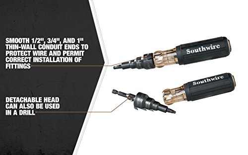 Southwire SDCFR Conduit Fitting Reaming Screwdriver; Heavy Duty; Dual Function; Multi Use Detachable Head; Compatible with Drill; Cushion Grip Handles for Comfort