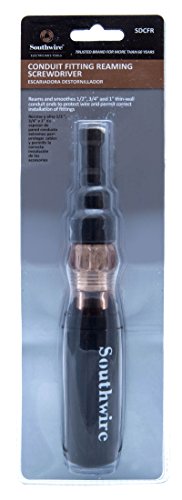 Southwire SDCFR Conduit Fitting Reaming Screwdriver; Heavy Duty; Dual Function; Multi Use Detachable Head; Compatible with Drill; Cushion Grip Handles for Comfort