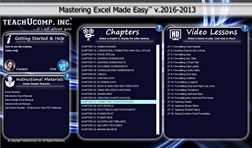 TEACHUCOMP Video Training Tutorial for Microsoft Excel 2016 DVD-ROM Course and PDF Manual