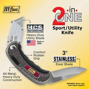 IVY Classic 11147 Hinge-Loc 2-in-1 Folding Sport/Utility Knife, 1/Card