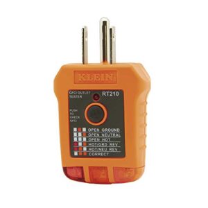 klein tools rt210 outlet tester, receptacle tester for gfci / standard north american ac electrical outlets, detects common wiring problems