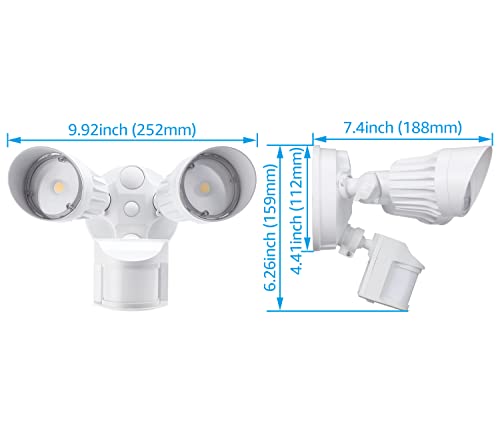 LEONLITE COB LED Security Light, Commercial Motion Sensor Flood Lights Outdoor, 3 Modes Motion Detector+Dusk to Dawn+Switch Control, 100-277V, Adjustable 2-Head, IP65, 5000K Daylight, ETL, White