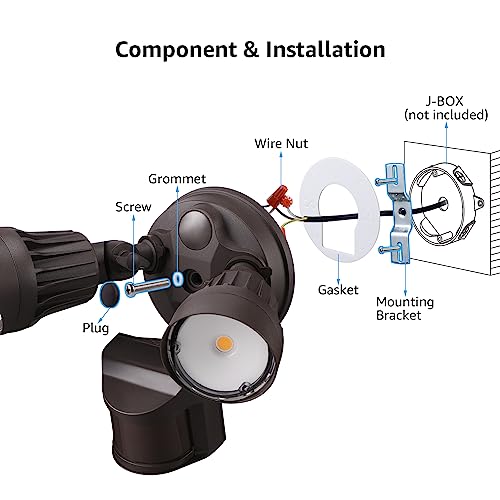 LEONLITE COB LED Security Light, Commercial Motion Sensor Flood Lights Outdoor, 3 Modes Motion Detector+Dusk to Dawn+Switch Control, 100-277V, Adjustable 2-Head, IP65, 5000K Daylight, ETL, Bronze