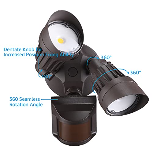 LEONLITE COB LED Security Light, Commercial Motion Sensor Flood Lights Outdoor, 3 Modes Motion Detector+Dusk to Dawn+Switch Control, 100-277V, Adjustable 2-Head, IP65, 5000K Daylight, ETL, Bronze