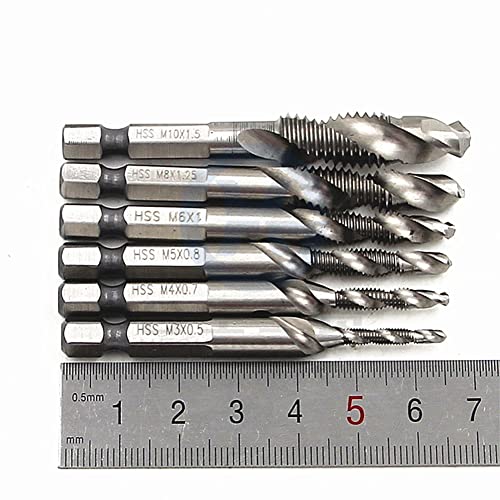 Preamer 6pc Hss Metric Combination Drill Tap Bit Drill Tap Deburr Set3 M4 M5 M6 M8 M10 Tap and Drill Self Tapping