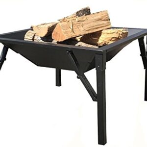 Zynuo 27 Inch Big Black Metal Square Design Charcoal and Wood Log Burning Outdoor Foldable Portable Patio Fire Pit with Spark Screen Cover