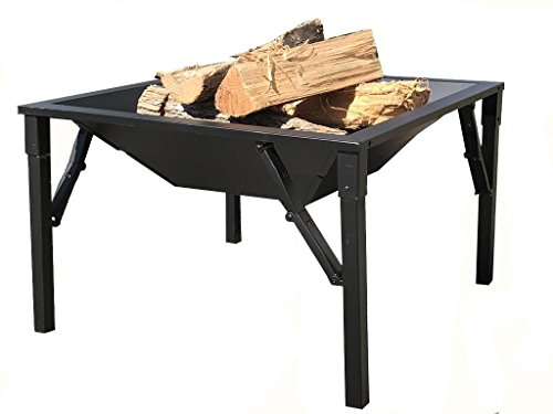 Zynuo 27 Inch Big Black Metal Square Design Charcoal and Wood Log Burning Outdoor Foldable Portable Patio Fire Pit with Spark Screen Cover