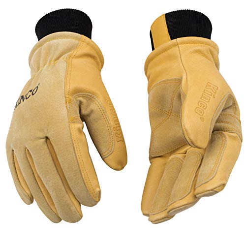 KINCO 901 Men's Pigskin Leather Ski Glove, HeatKeep Thermal Lining, Draylon Thread, X-Large, Golden