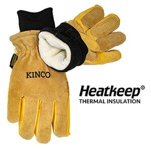 KINCO 901 Men's Pigskin Leather Ski Glove, HeatKeep Thermal Lining, Draylon Thread, X-Large, Golden