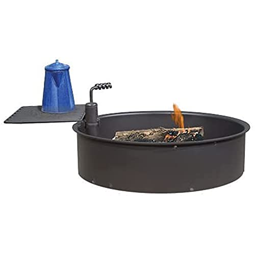 Pilot Rock 30 Inch Heavy Duty Steel Ground Fire Pit Ring Insert Liner and Metal Cooking Grate for Grilling, Camping, and Backyard Bonfires, Black