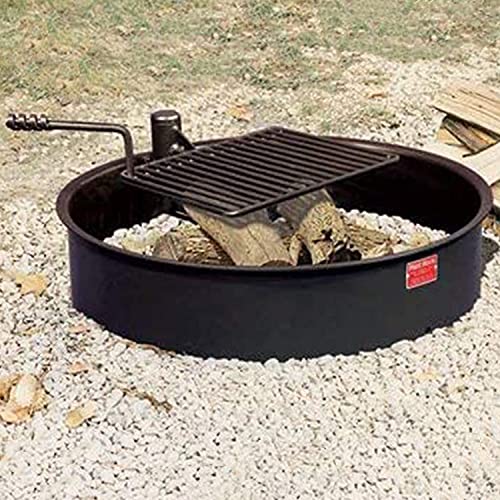 Pilot Rock 30 Inch Heavy Duty Steel Ground Fire Pit Ring Insert Liner and Metal Cooking Grate for Grilling, Camping, and Backyard Bonfires, Black