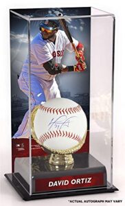 david ortiz boston red sox autographed baseball and gold glove display case with image - autographed baseballs