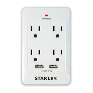 stanley 33202 surgequad ac and usb wall tap, white