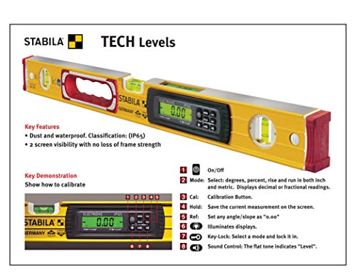 Stabila 36548 Type 196-2 Tech 48-Inch Digital Level IP65 Dust and Waterproof with Nylon Carrying Case - Made in Germany , Yellow