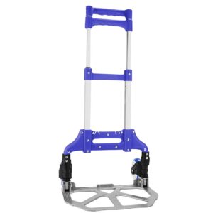 heavy duty hand truck & dolly - 150 lb. capacity aluminum utility cart with adjustable shaft, folds down to just 2" by knack – moving equipment, great for lifting boxes & luggage (blue)
