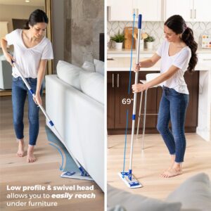 Professional Dredge Microfiber Flat Mop System for Hardwood Tile Laminate & Vinyl Floors with 3 Washable Wet Dry Dust Cleaning Pads - Good for Kitchen & Bathroom Too - Extendable & Collapsible Handle