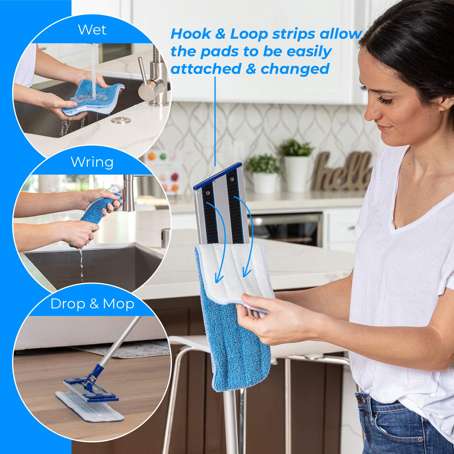 Professional Dredge Microfiber Flat Mop System for Hardwood Tile Laminate & Vinyl Floors with 3 Washable Wet Dry Dust Cleaning Pads - Good for Kitchen & Bathroom Too - Extendable & Collapsible Handle