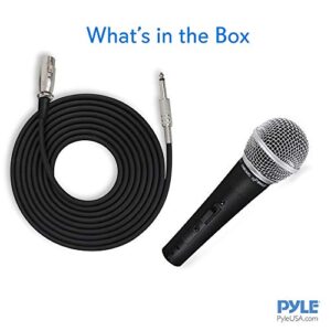 Pyle Professional Dynamic Vocal Microphone - Moving Coil Dynamic Cardioid Unidirectional Handheld Microphone with ON/OFF Switch Includes 15ft XLR Audio Cable to 1/4'' Audio Connection - PDMIC59,Black
