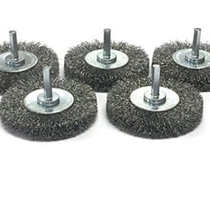 Benchmark Abrasives 2-1/2" Mounted Crimped Wire Wheel for Cleaning deburring on Cast Iron, Steel, Titanium, Nickel, 1/4" Shank for Rotary Tools (5 Pack) - Carbon Steel